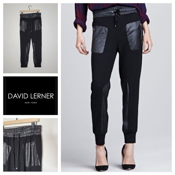 David Lerner Penn Leather-Patch Sweatpants‎ XS NWT - Picture 1 of 11